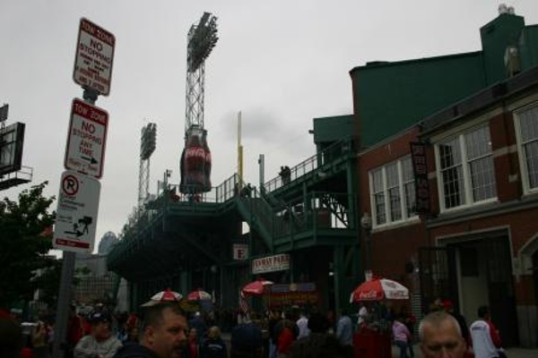 TEAM:Boston Red Sox CITY:Boston STADIUM:Fenway Park   Here's a view of the Monster from outside Fenway Park.