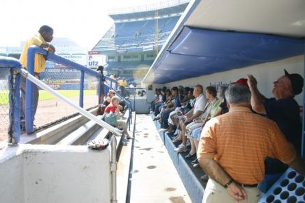 TEAM:New York Yankees CITY:New York STADIUM:Yankee Stadium   In the Yankees dugout on one of our MLB tours.