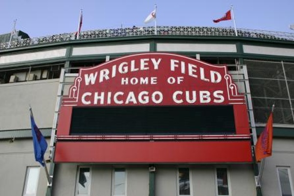 Team: Chicago Cubs City: Chicago Stadium: Wrigley Field The famous sign at Wrigley Field.