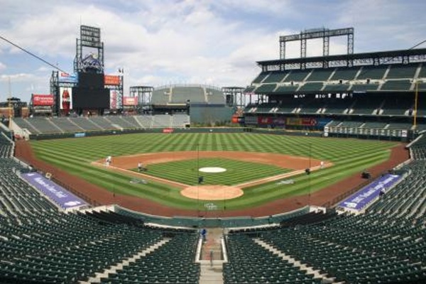 TEAM:Colorado Rockies CITY:Denver STADIUM:Coors Field   View of the field from the press box. Why didn't I work harder in English class?!!