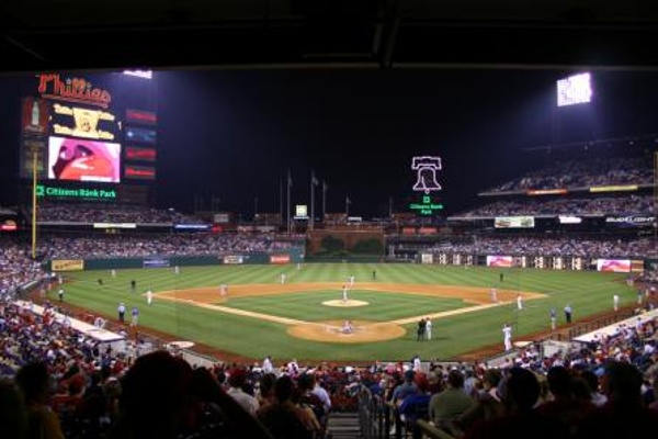 TEAM:Philadelphia Phillies CITY:Philadelphia STADIUM:Citizens Bank Park   Behind home plate at the Bank.