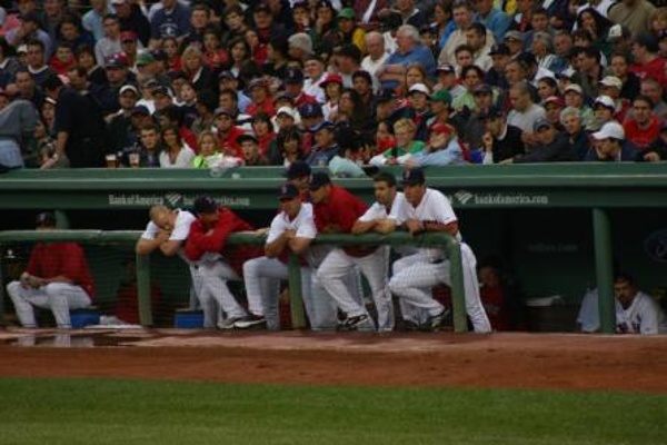TEAM:Boston Red Sox CITY:Boston STADIUM:Fenway Park   Some of the Red Sox in the dugout during the game. I love the intimacy of Fenway!