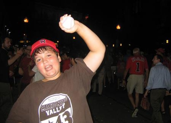 Team:Boston Red Sox City:Boston Stadium:Fenway Park  Nolan, age 11, at his first Red Sox game. Guess what, he got a foul ball. In the ninth inning of an unbelievable game. Couldn't have been a better night. First time at Fenway