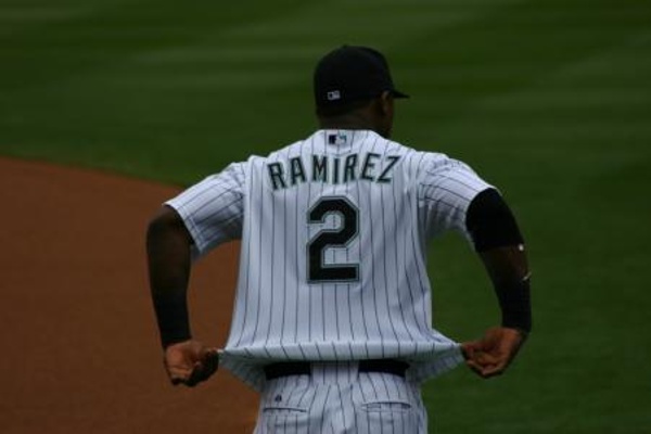 Team:Florida Marlins City:Miami Stadium:Dolphin Stadium  Hanley Ramirez during warmups. Photo taken from our seats on our family tour of the baseball stadiums in Florida.