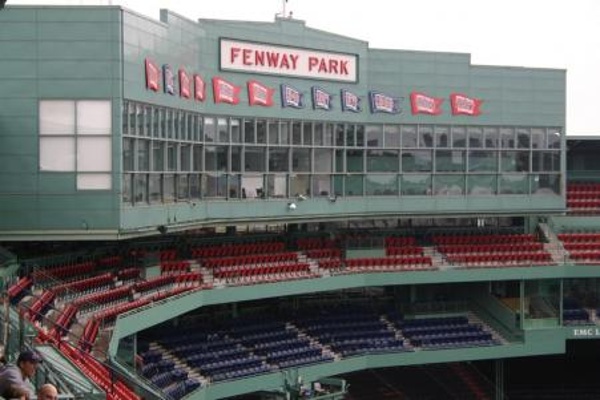 TEAM:Boston Red Sox CITY:Boston STADIUM:Fenway Park   Box seats and press box at Fenway Park.