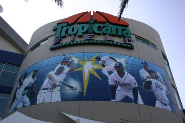 TEAM:Tampa Bay Rays CITY:Tampa Bay STADIUM:Tropicana Field   Cool entrance to the stadium through the main gate.