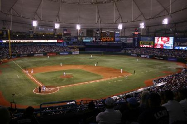 TEAM:Tampa Bay Rays CITY:Tampa Bay STADIUM:Tropicana Field   Here's a view from the first base side.