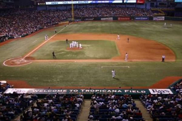 TEAM:Tampa Bay Rays CITY:Tampa Bay STADIUM:Tropicana Field   View of Tropicana Field from behind home plate. Any further to the left and I would have been calling the game on radio or tv!