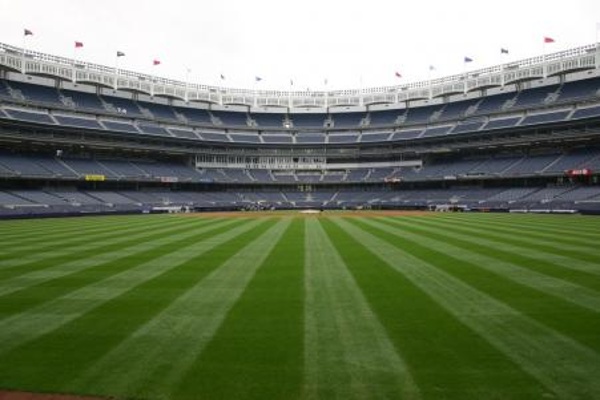 TEAM:New York Yankees CITY:New York STADIUM:Yankee Stadium   View of Yankee Stadium from Monument Park taken on our stadium tour.