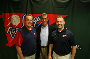 Chris Welsh (center) with Doug Lawson (left) and Glenn Dunlap (right) at the launch party for the 2013 baseball tours