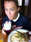 Hiatt w blueberry float at Lucky's Cafe in Cleveland