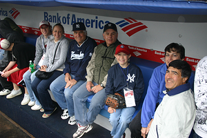 In the Yankees dugout on a private stadium tour