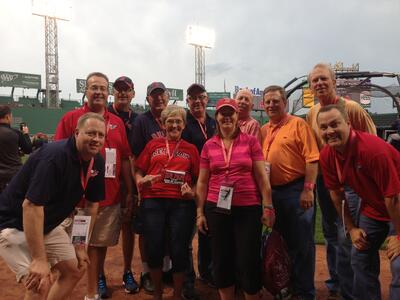 On the field at Fenway Park during batting practice